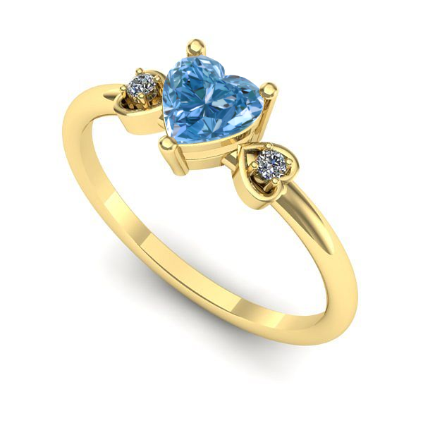 Inel logodna din aur galben cu diamant de laborator albastru