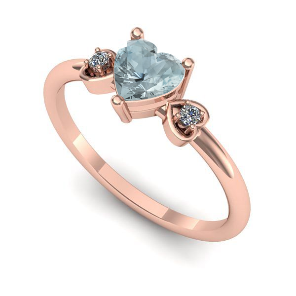 Inel de logodna din aur roz cu aquamarin