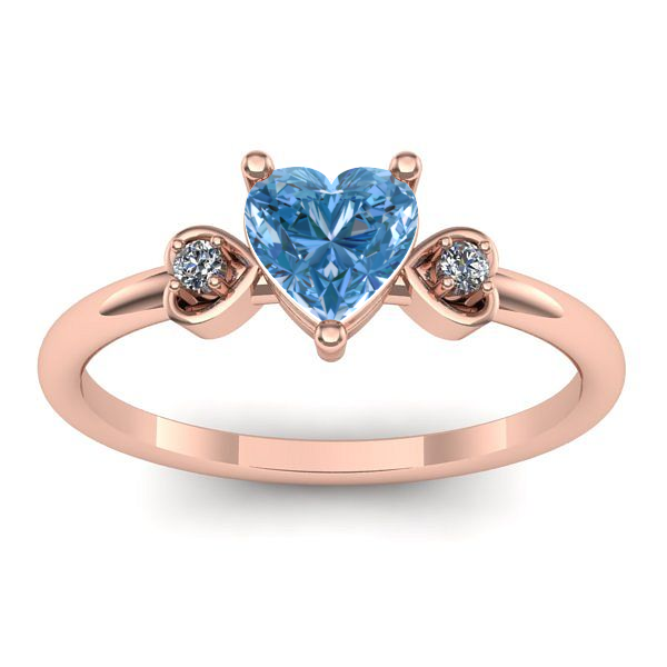 Inel logodna cu diamant de laborator albastru inima