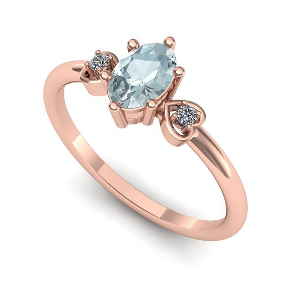 Inel de logodna din aur roz cu aquamarin