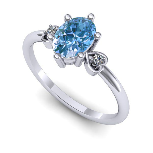 Inel din aur alb cu diamant de laborator albastru