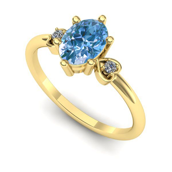 Inel logodna din aur galben cu diamant de laborator albastru