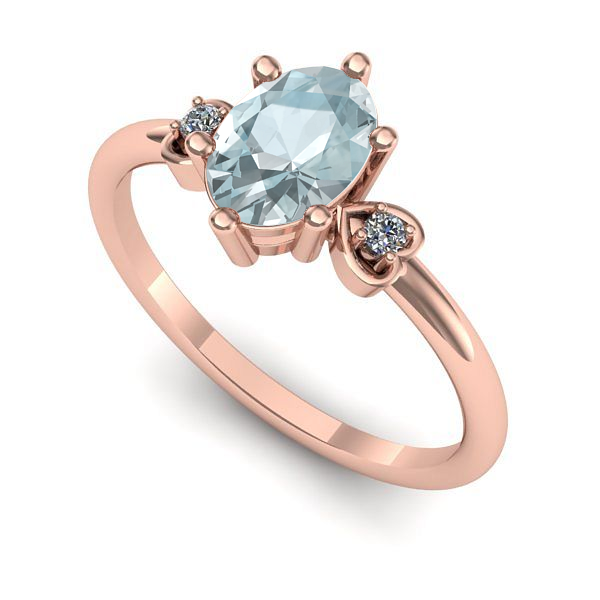 Inel logodna din aur roz cu aquamarin