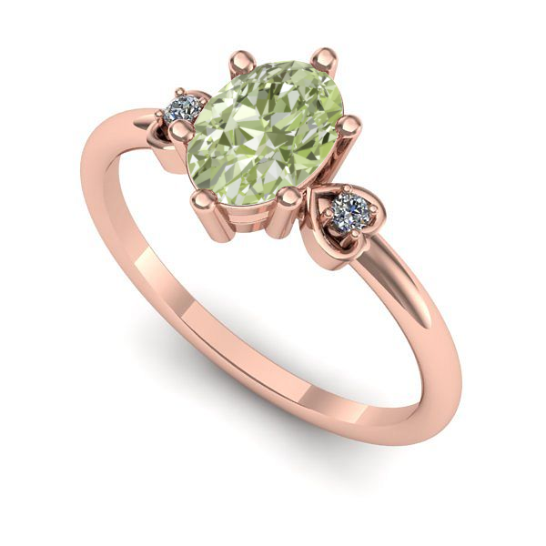 Inel din aur roz cu diamant de laborator verde