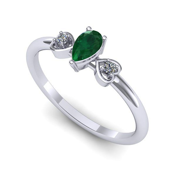 Inel logodna din aur alb cu smarald