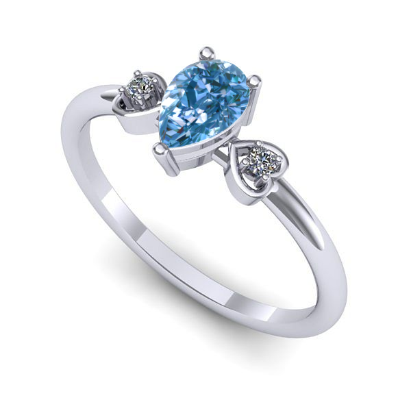 Inel din aur alb cu diamant de laborator albastru