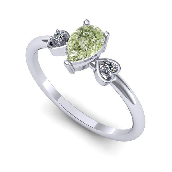 Inel din aur alb cu diamant de laborator verde