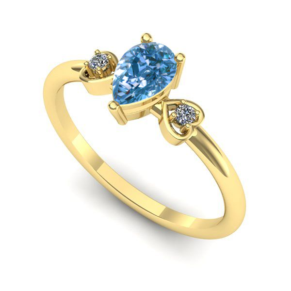 Inel din aur galben cu diamant de laborator albastru