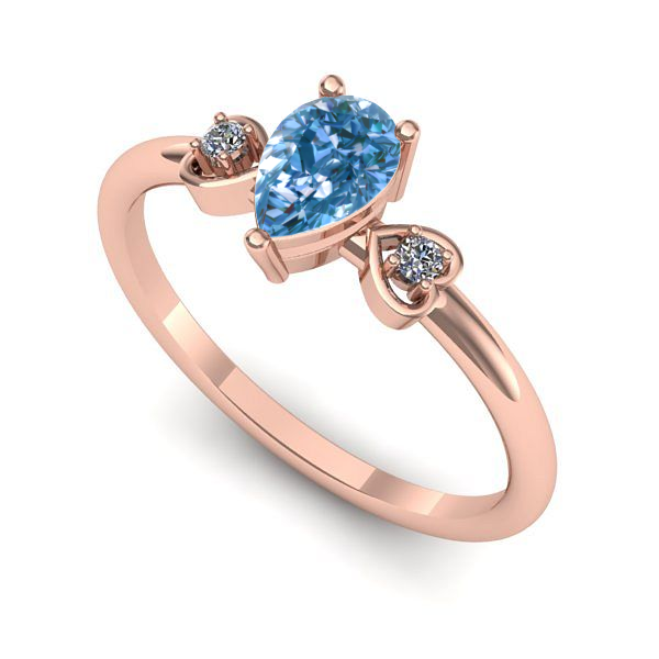Inel din aur roz cu diamant de laborator albastru