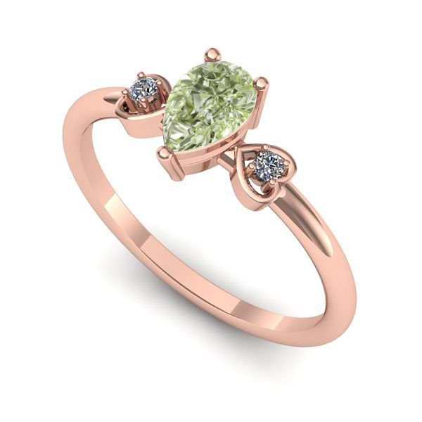 Inel din aur roz cu diamant de laborator verde