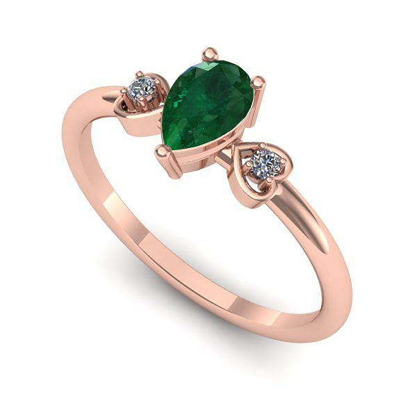 Inel de logodna din aur roz cu smarald