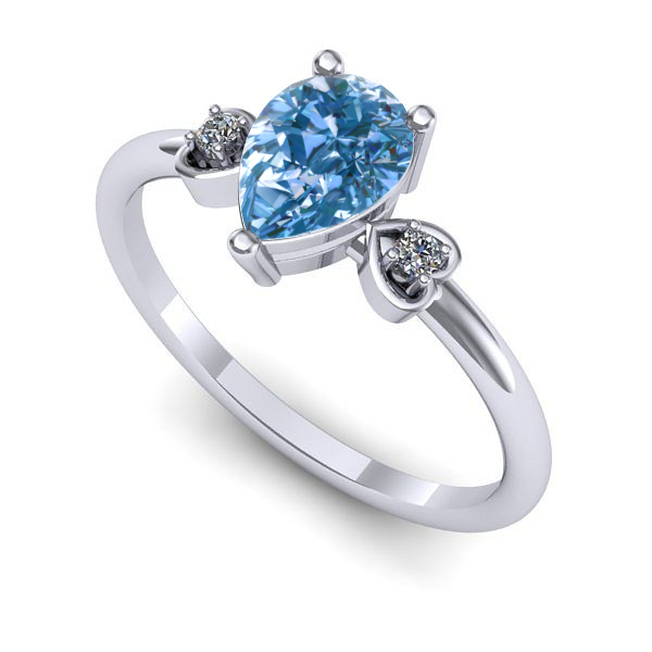 Inel din aur alb cu diamant de laborator albastru