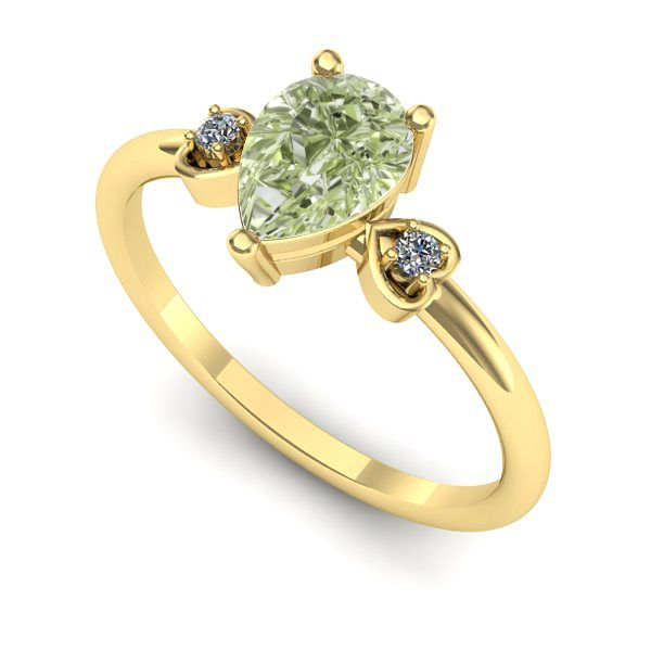 Inel logodna din aur galben cu diamant de laborator verde