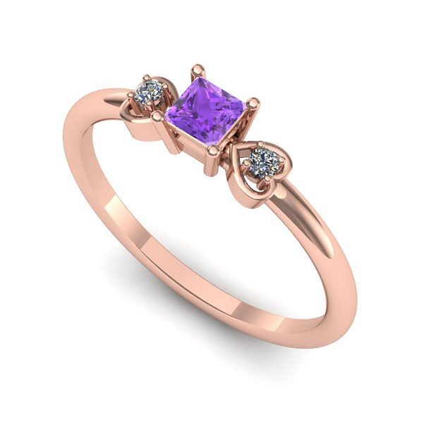 Inel logodna din aur roz cu ametist