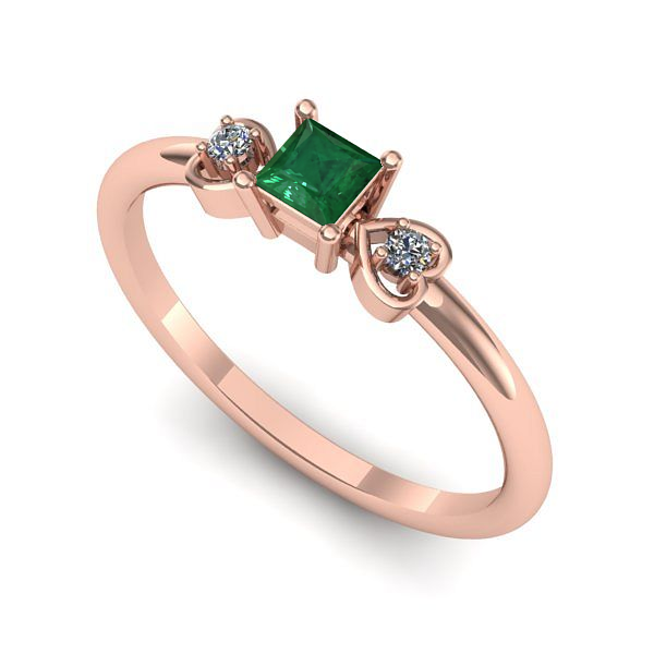 Inel logodna din aur roz cu smarald