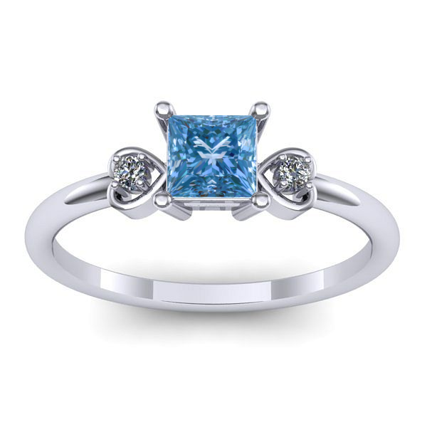 Inel logodna cu diamant de laborator albastru patrat