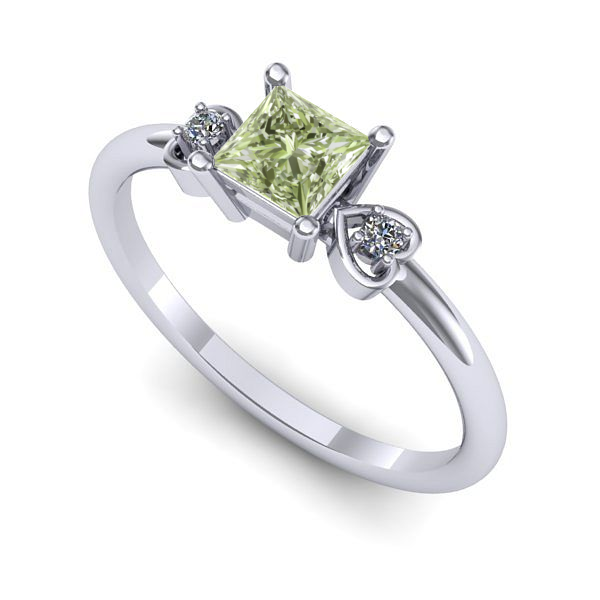 Inel din aur alb cu diamant de laborator verde