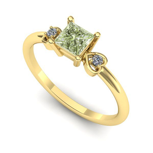 Inel logodna din aur galben cu diamant de laborator verde