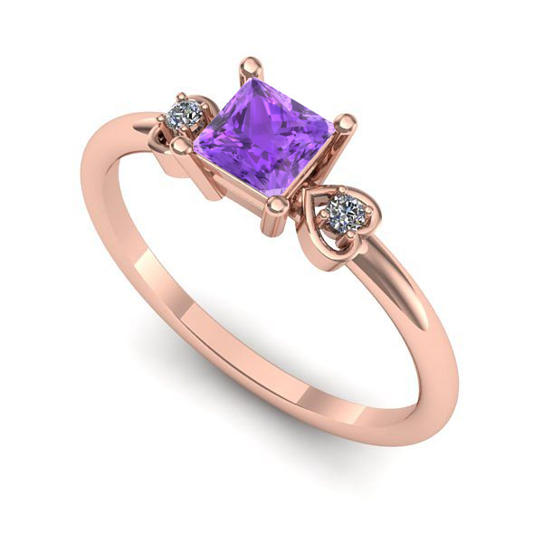 Inel de logodna din aur roz cu ametist