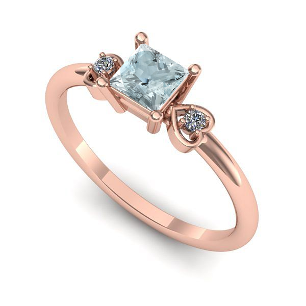Inel logodna din aur roz cu aquamarin