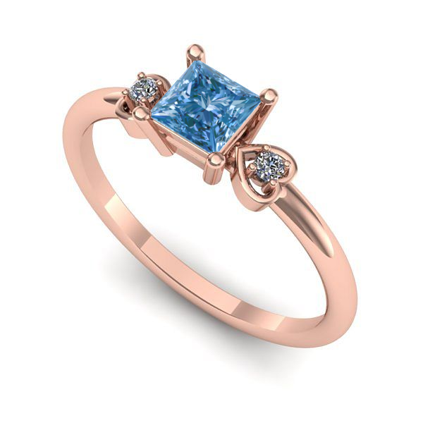 Inel din aur roz cu diamant de laborator albastru