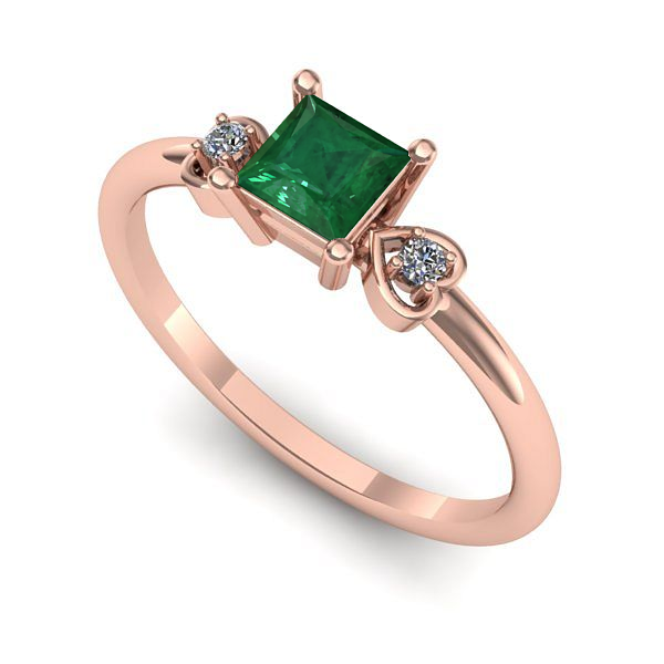 Inel de logodna din aur roz cu smarald