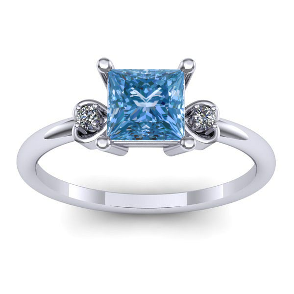 Inel cu diamant de laborator albastru patrat