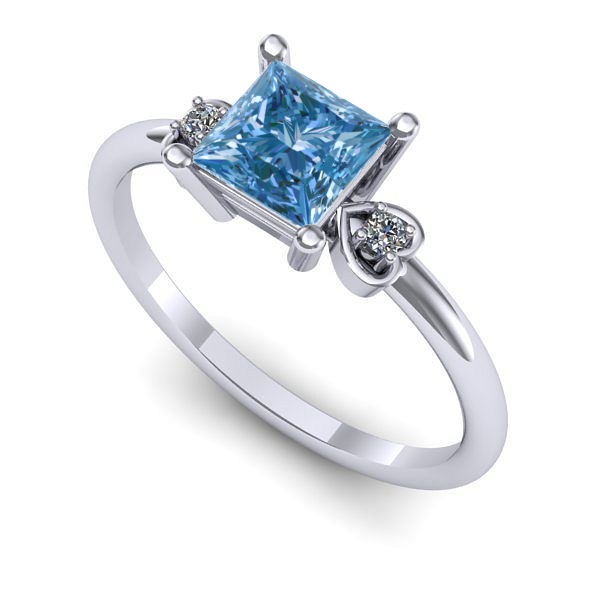 Inel din aur alb cu diamant de laborator albastru