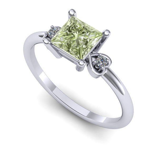 Inel logodna din aur alb cu diamant de laborator verde