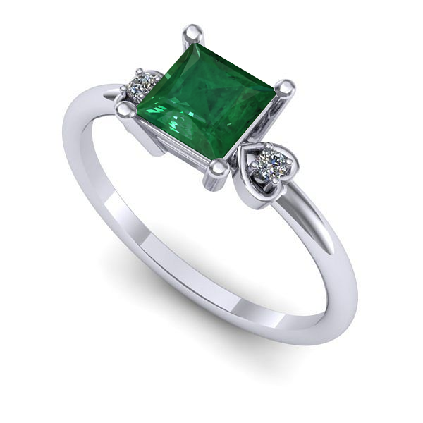 Inel logodna din aur alb cu smarald