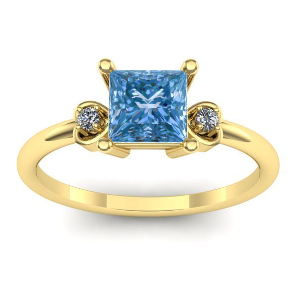 Inel cu diamant de laborator albastru patrat