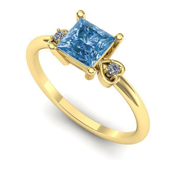 Inel logodna din aur galben cu diamant de laborator albastru