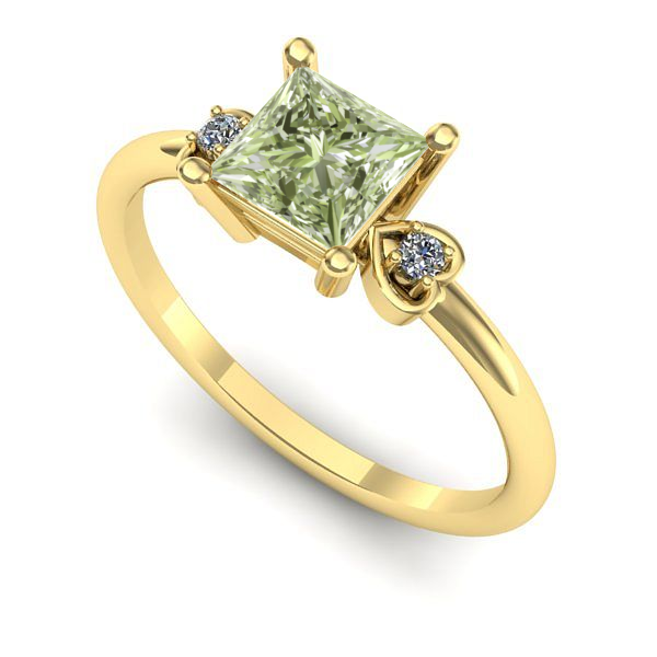 Inel din aur galben cu diamant de laborator verde