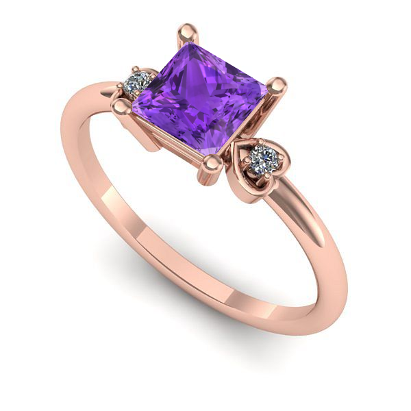 Inel logodna din aur roz cu ametist