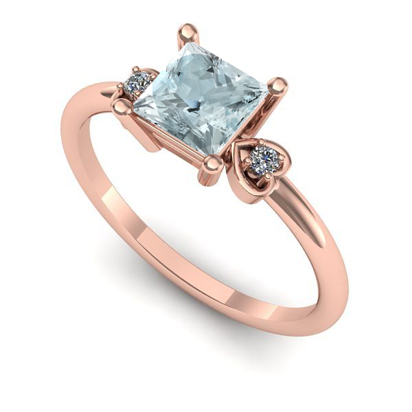 Inel logodna din aur roz cu aquamarin