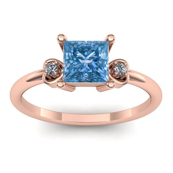 Inel logodna cu diamant de laborator albastru patrat