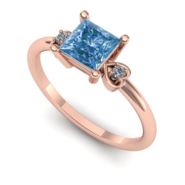 Inel logodna din aur roz cu diamant de laborator albastru