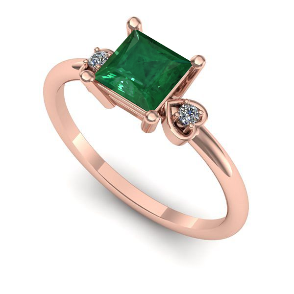 Inel logodna din aur roz cu smarald
