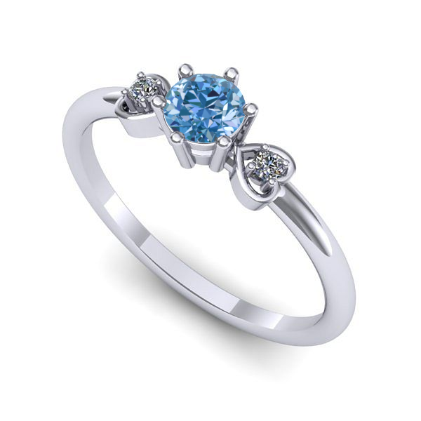 Inel din aur alb cu diamant de laborator albastru