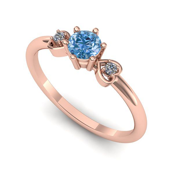 Inel logodna din aur roz cu diamant de laborator albastru