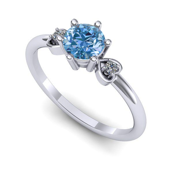 Inel de logodna din aur alb cu diamant de laborator albastru