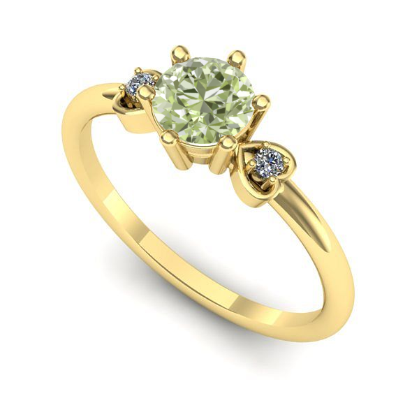Inel logodna din aur galben cu diamant de laborator verde