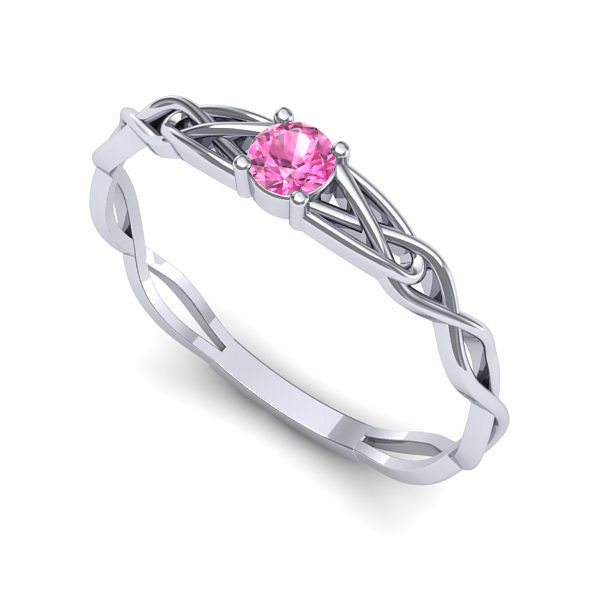 Inel logodna din aur alb cu safir roz