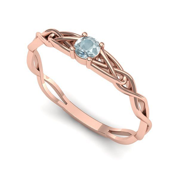 Inel logodna din aur roz cu aquamarin