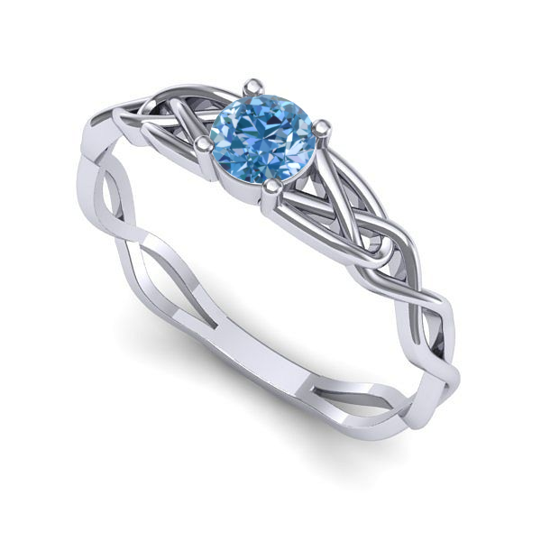 Inel logodna din aur alb cu diamant de laborator albastru