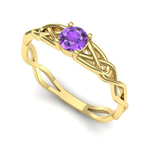 Inel logodna din aur galben cu ametist