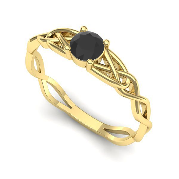 Inel de logodna din aur galben cu diamant negru