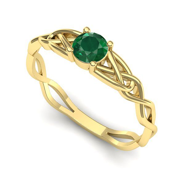 Inel logodna din aur galben cu smarald
