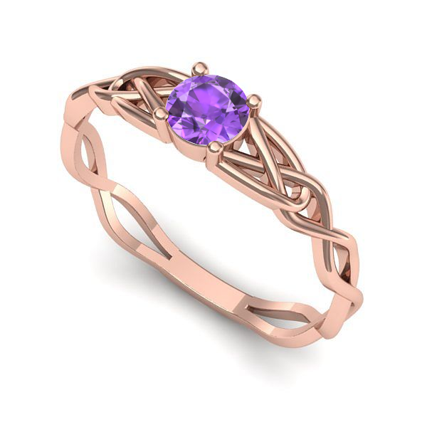 Inel logodna din aur roz cu ametist