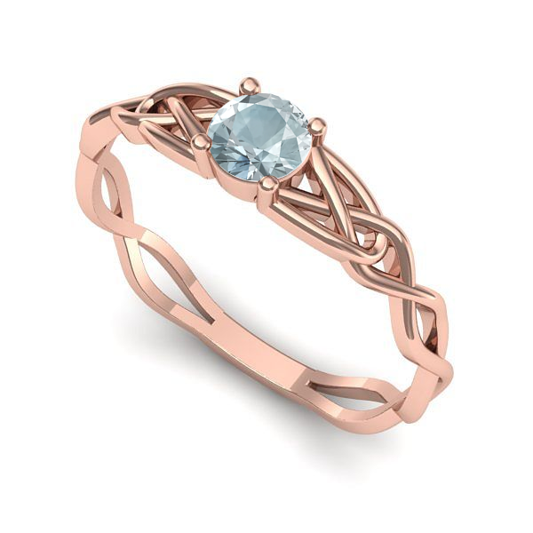 Inel de logodna din aur roz cu aquamarin